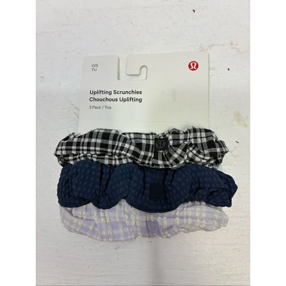 Lululemon NWT Uplifting Scrunchies Pack of 3 Black Navy and Lavender One Size